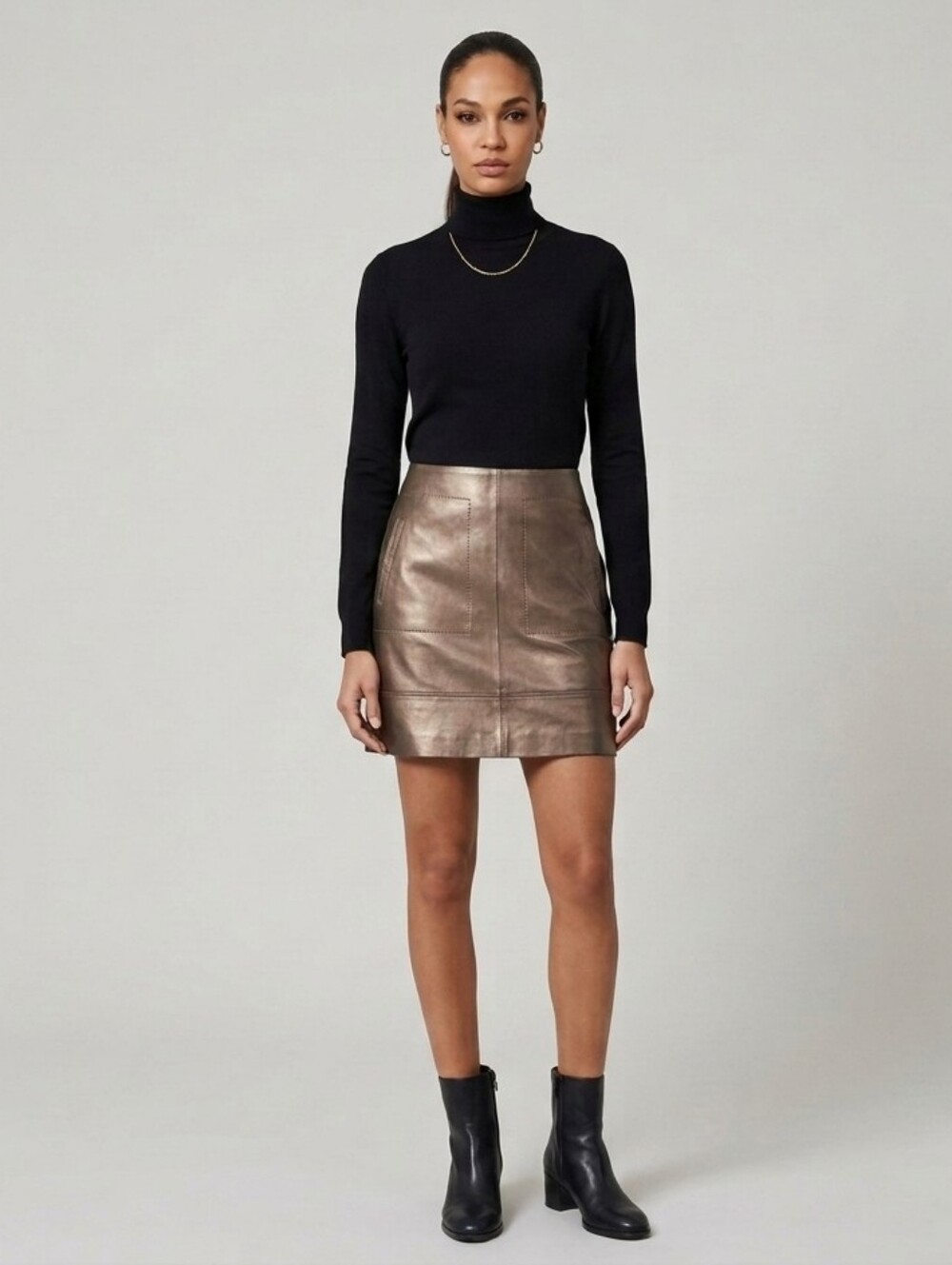 Caroll | Bronze Metallic Leather Mini Skirt